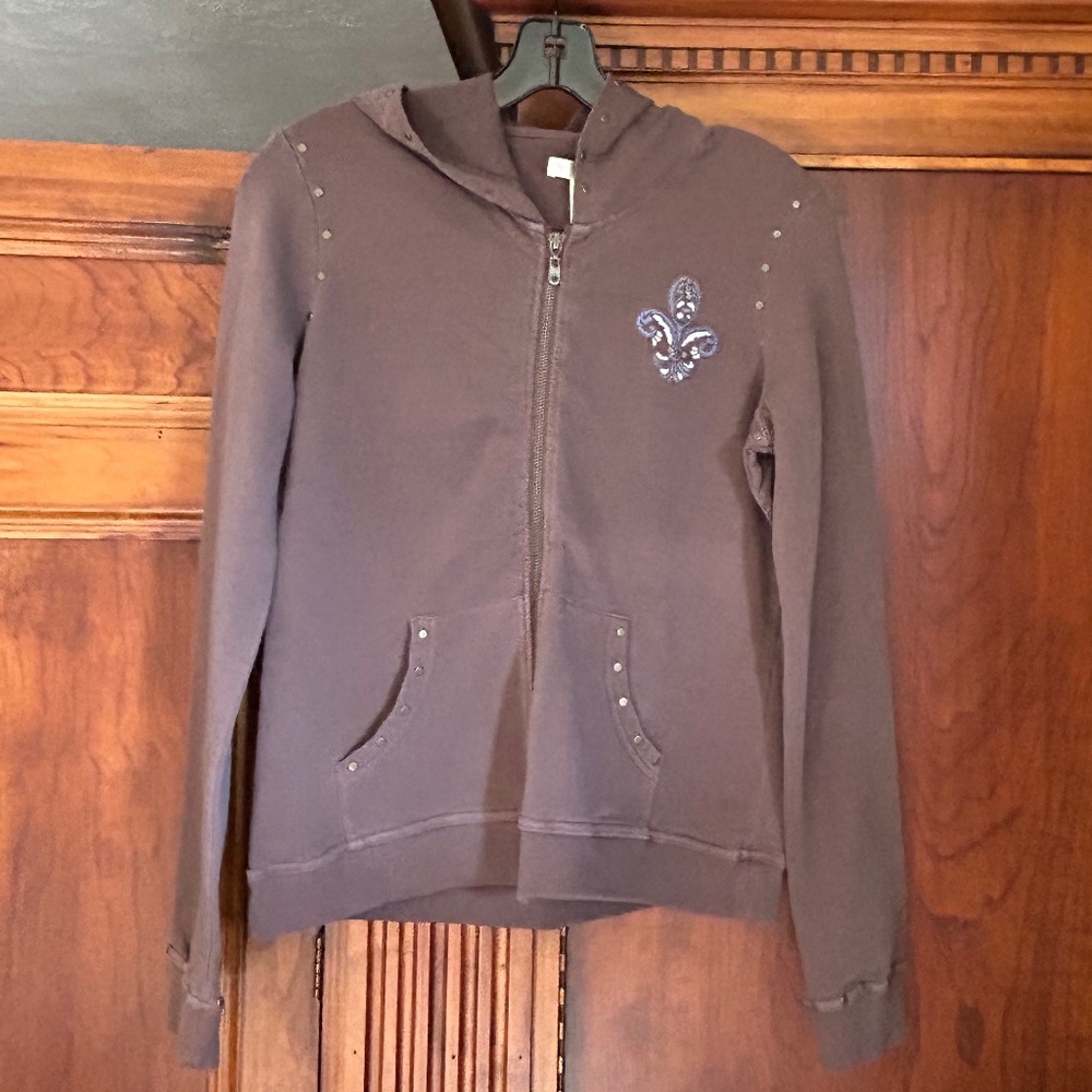 Vertigo Paris Brown Studded and Embroidered Top with Hoodie, Size M - Picture 3 of 16